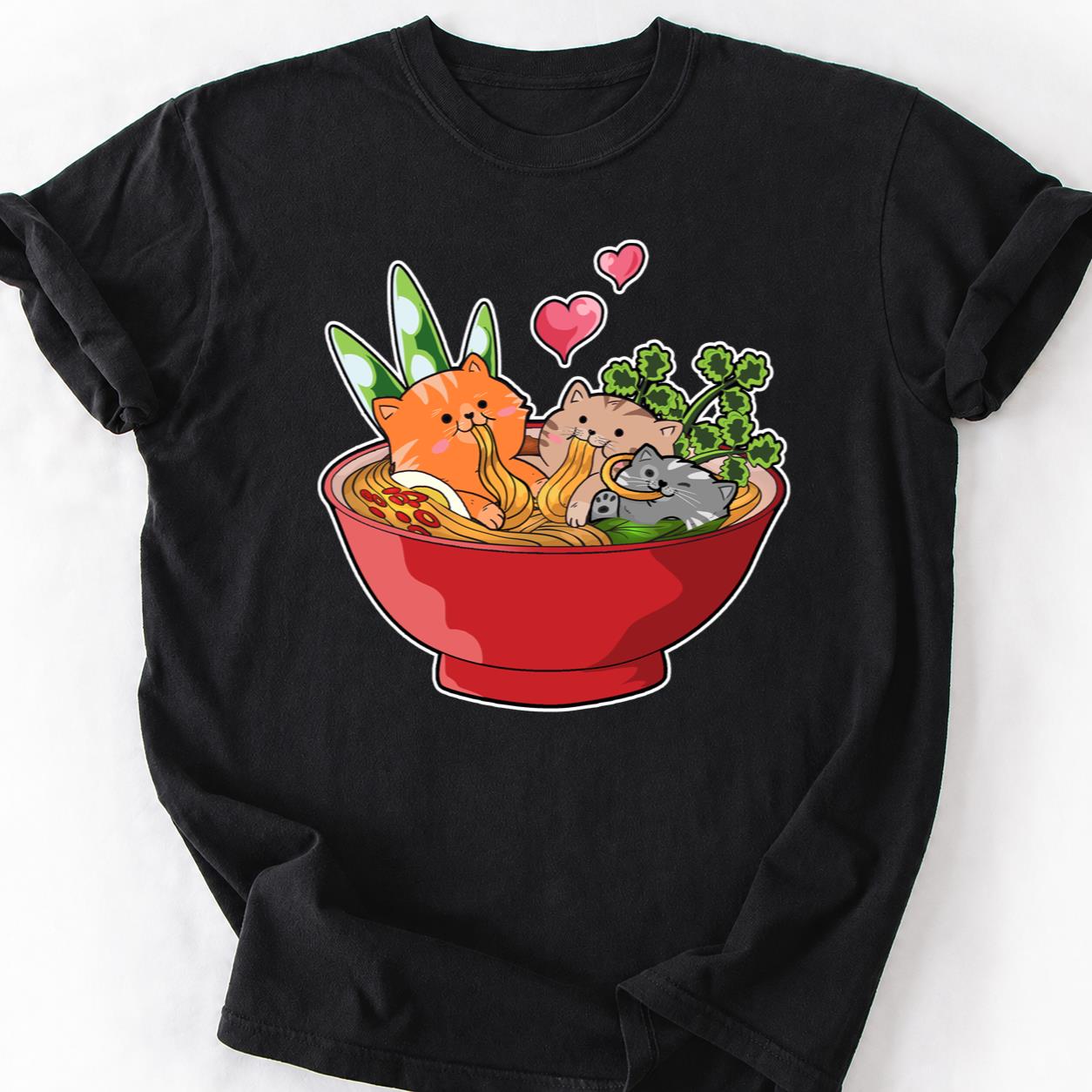 Three Cats Sitting In Ramen Bowl Tee