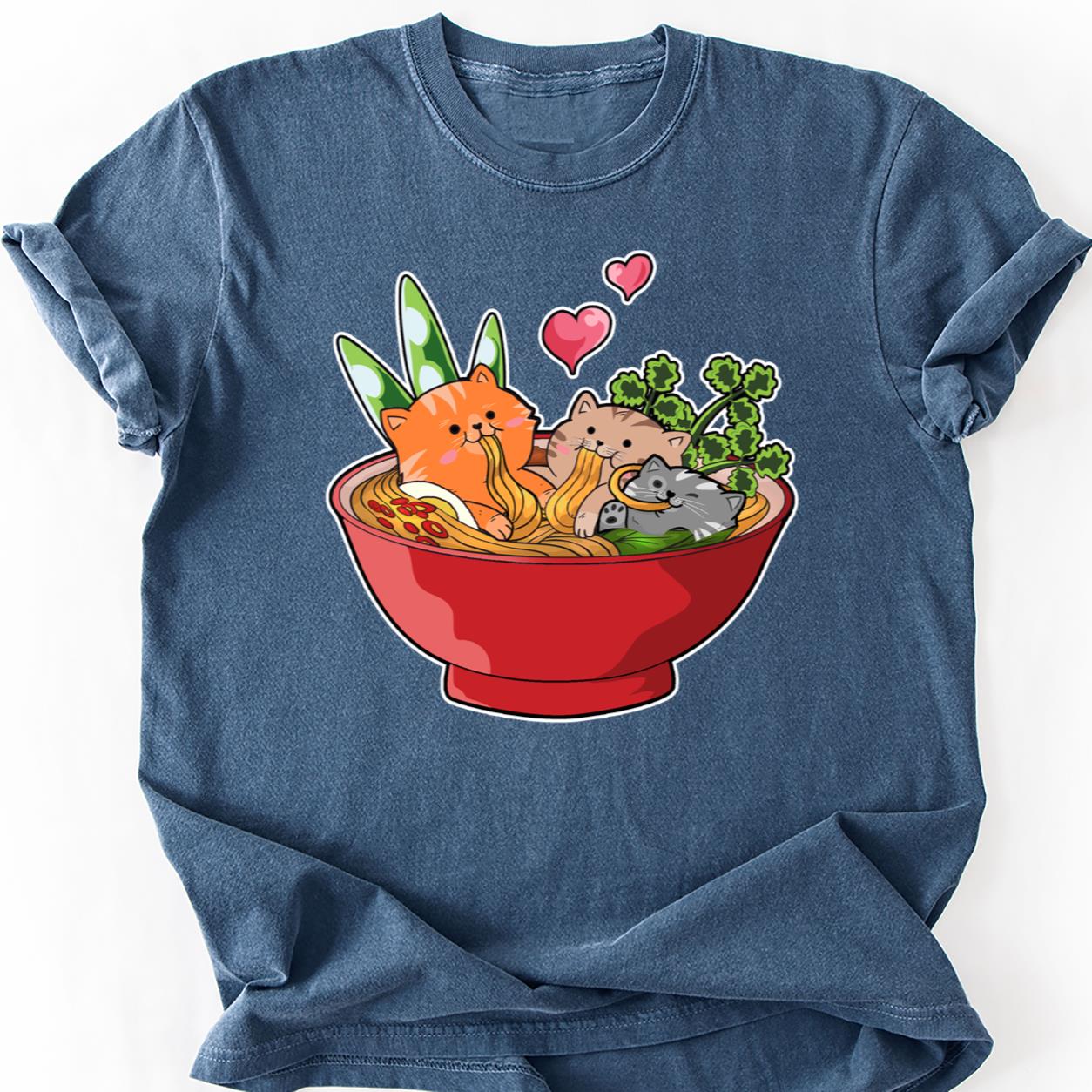 Three Cats Sitting In Ramen Bowl Tee