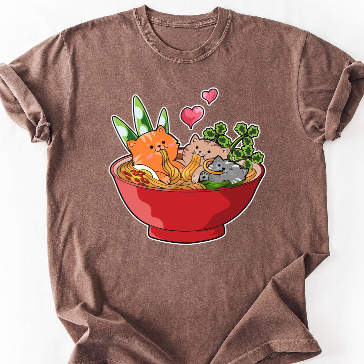 Three Cats Sitting In Ramen Bowl Tee