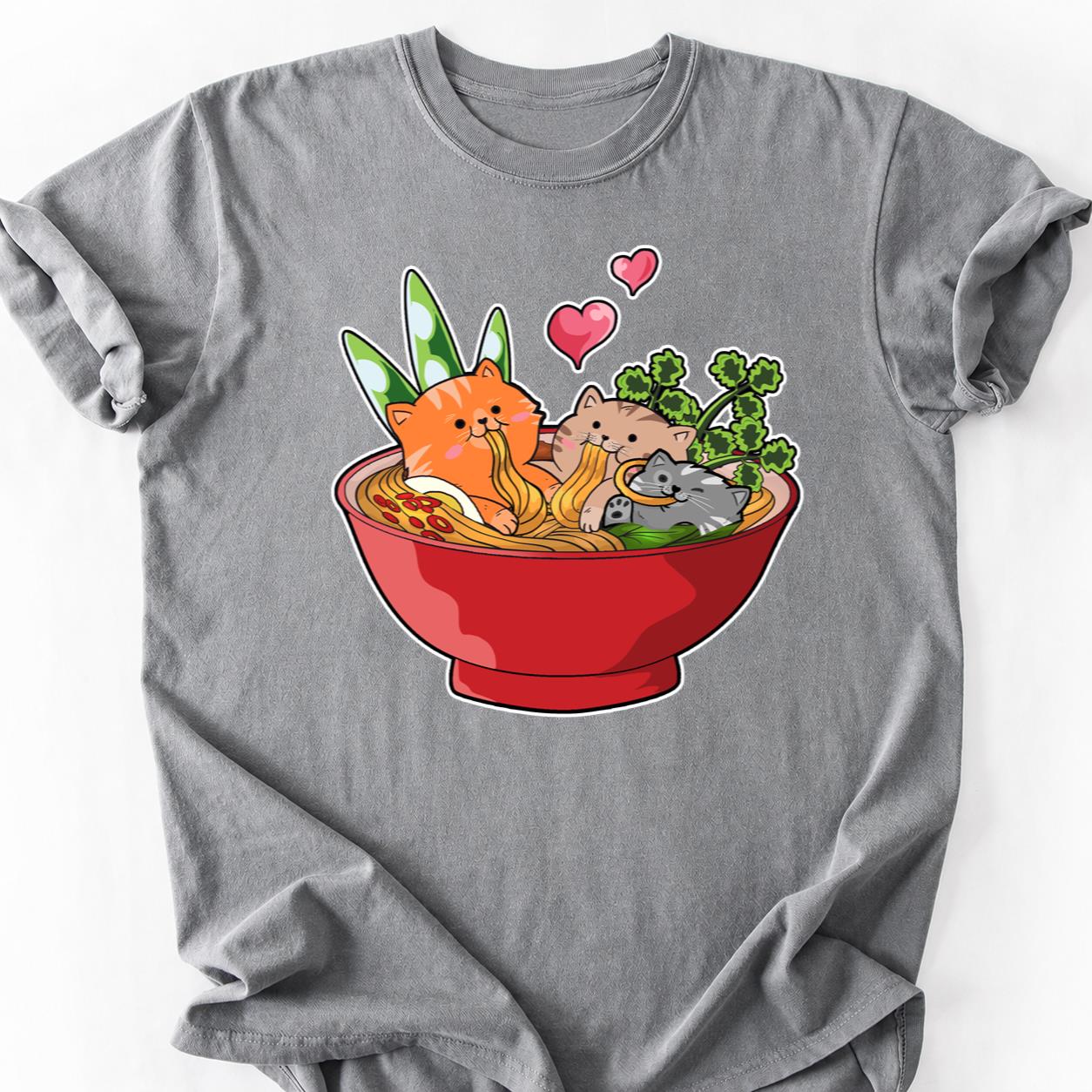Three Cats Sitting In Ramen Bowl Tee