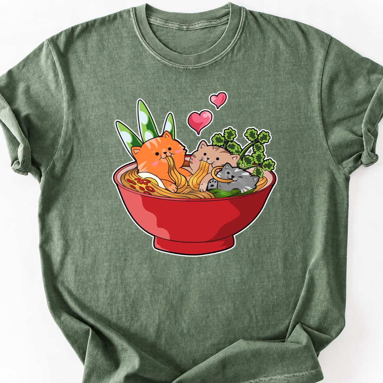 Three Cats Sitting In Ramen Bowl Tee