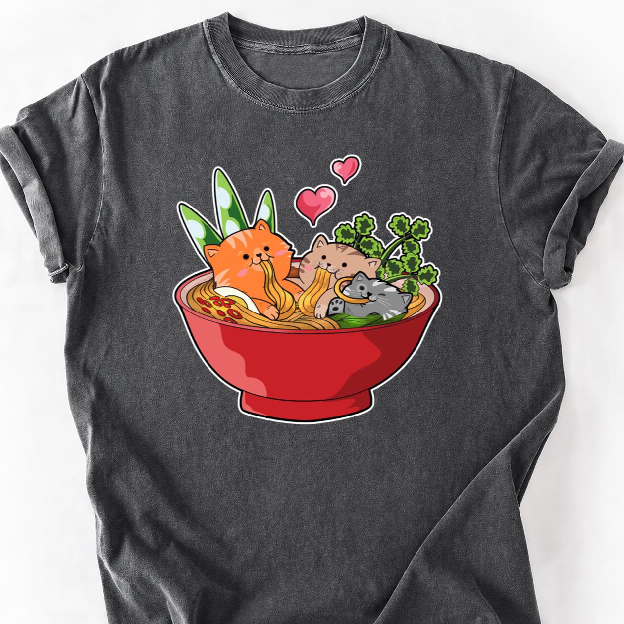 Three Cats Sitting In Ramen Bowl Tee