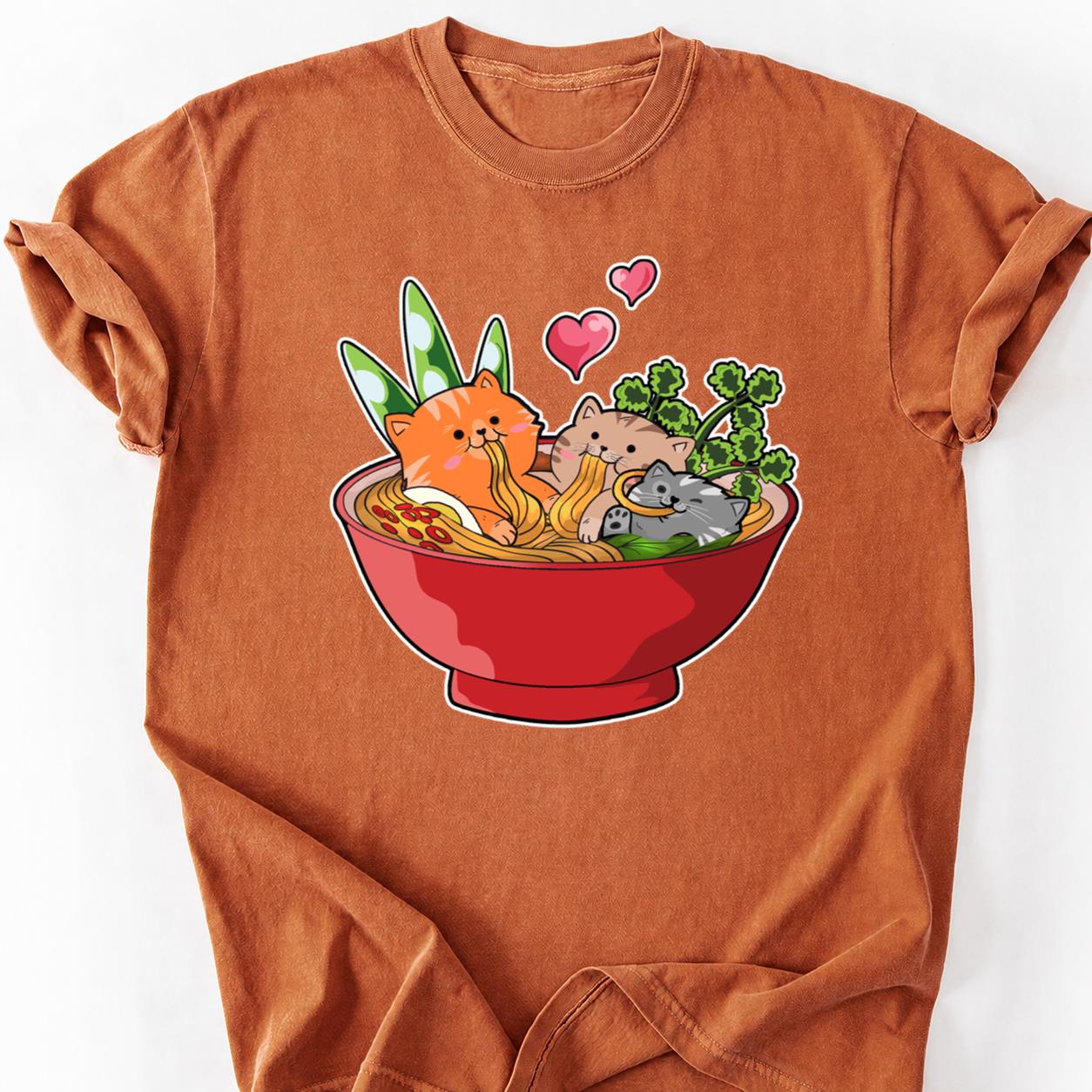 Three Cats Sitting In Ramen Bowl Tee