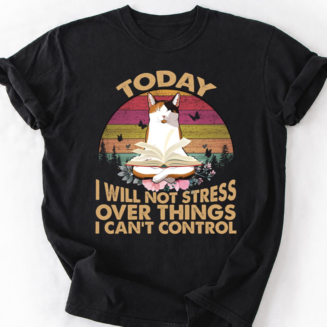 Today No Stress Cat Meditating Tee
