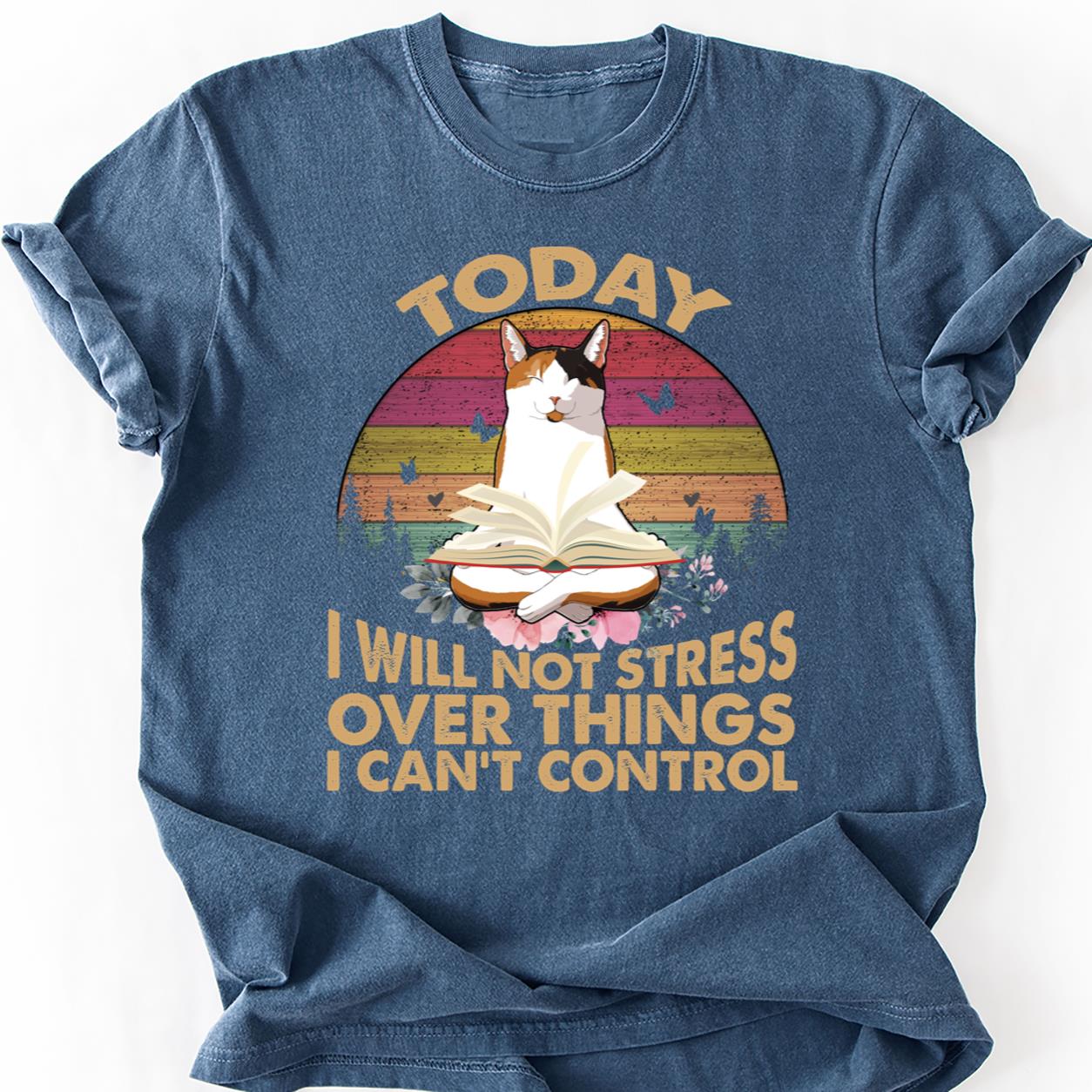 Today No Stress Cat Meditating Tee