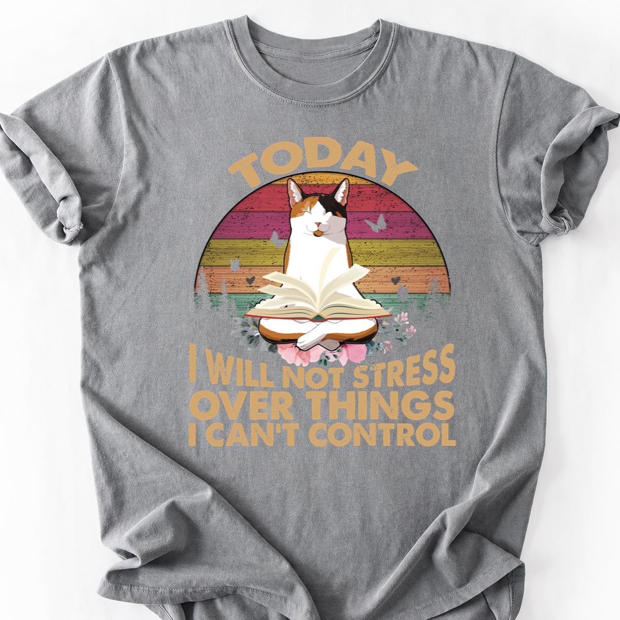 Today No Stress Cat Meditating Tee
