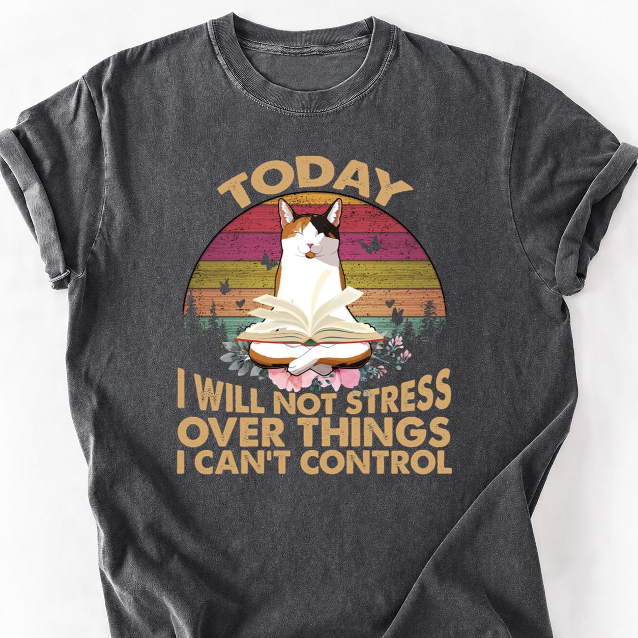 Today No Stress Cat Meditating Tee
