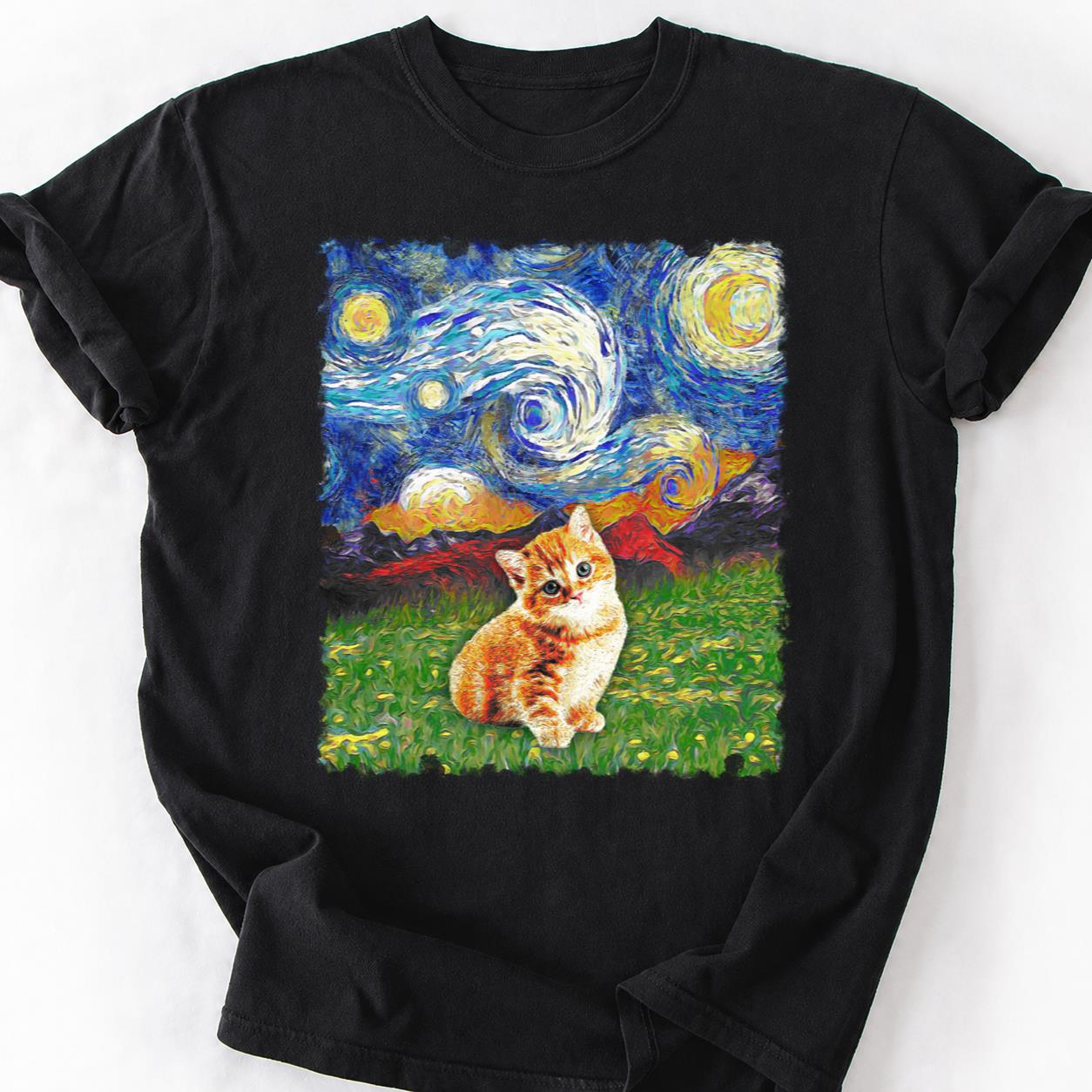 Van Gogh Starry Night Kitten Tee