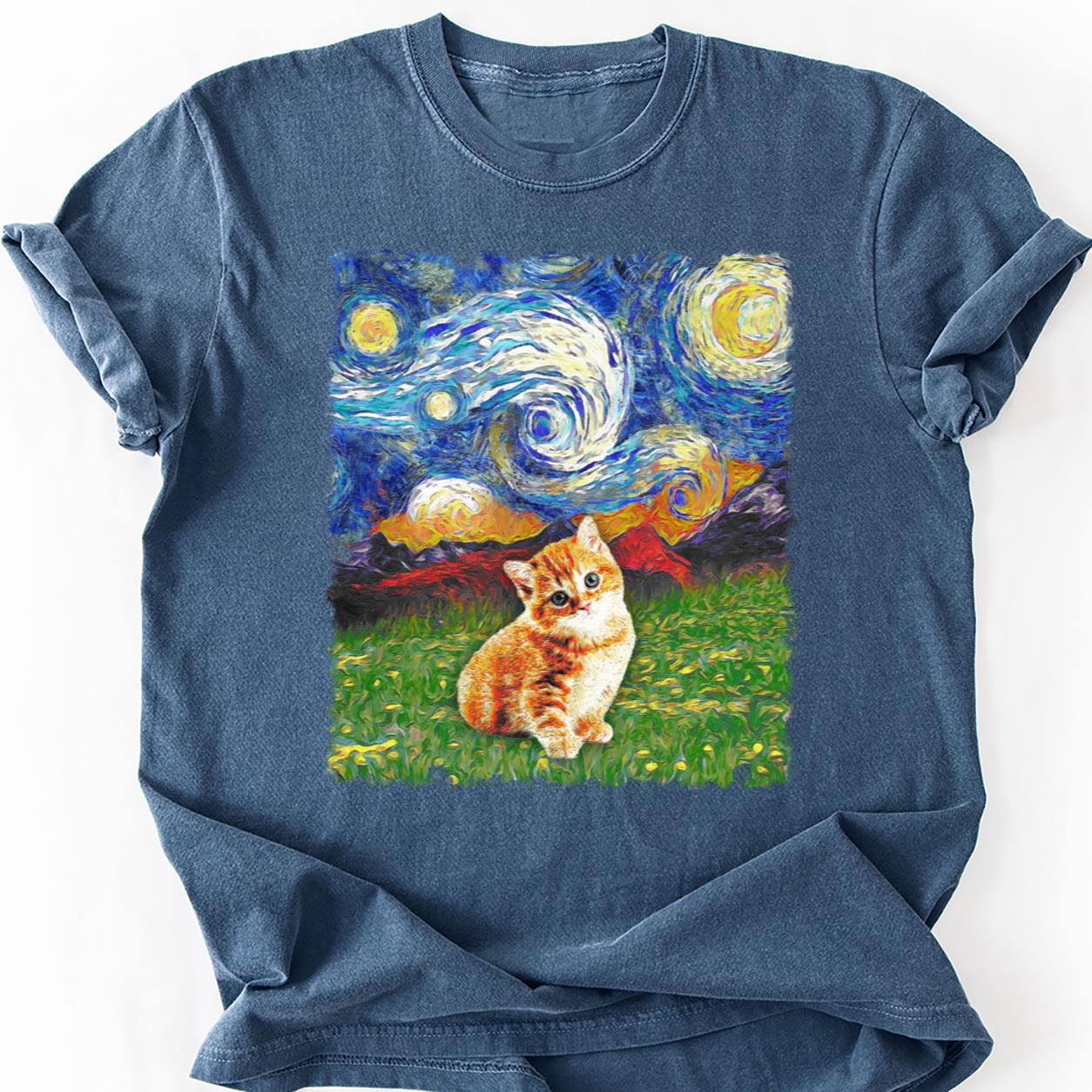 Van Gogh Starry Night Kitten Tee