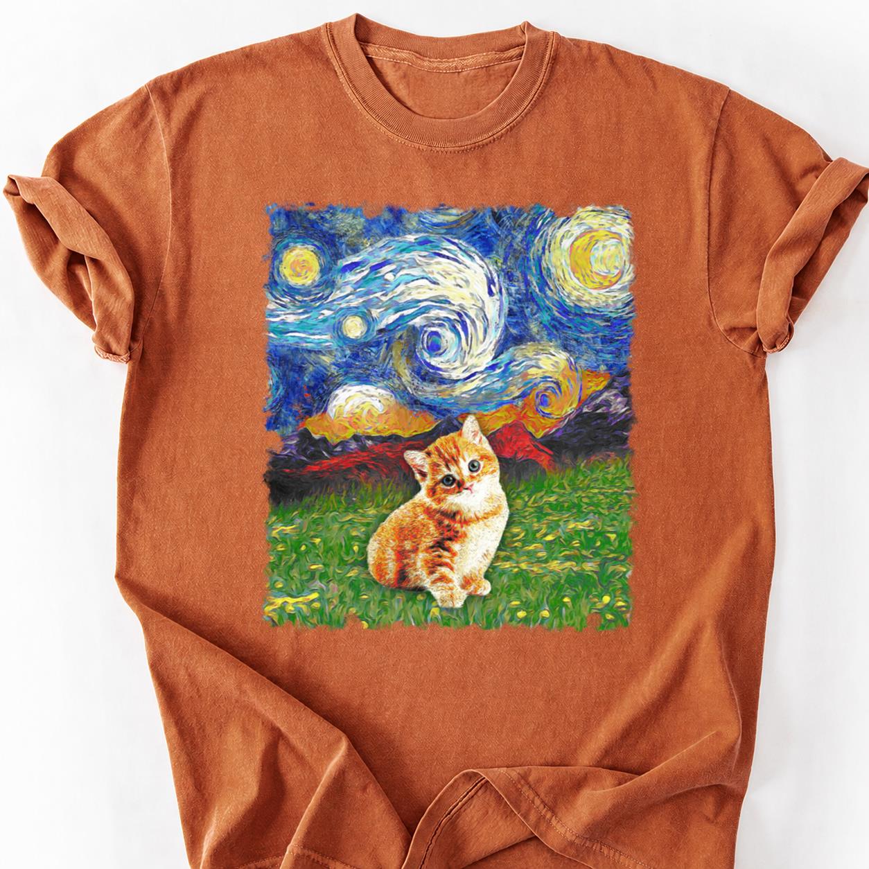 Van Gogh Starry Night Kitten Tee